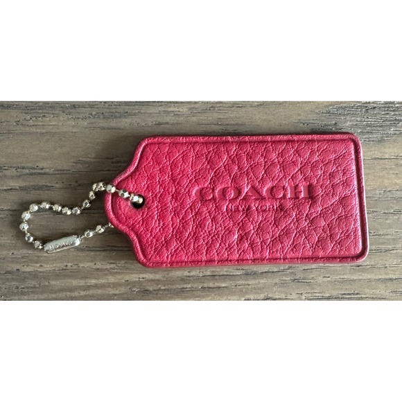 COACH Red Leather Bag Charm Keychain Key Fob Accessory - Picture 1 of 12